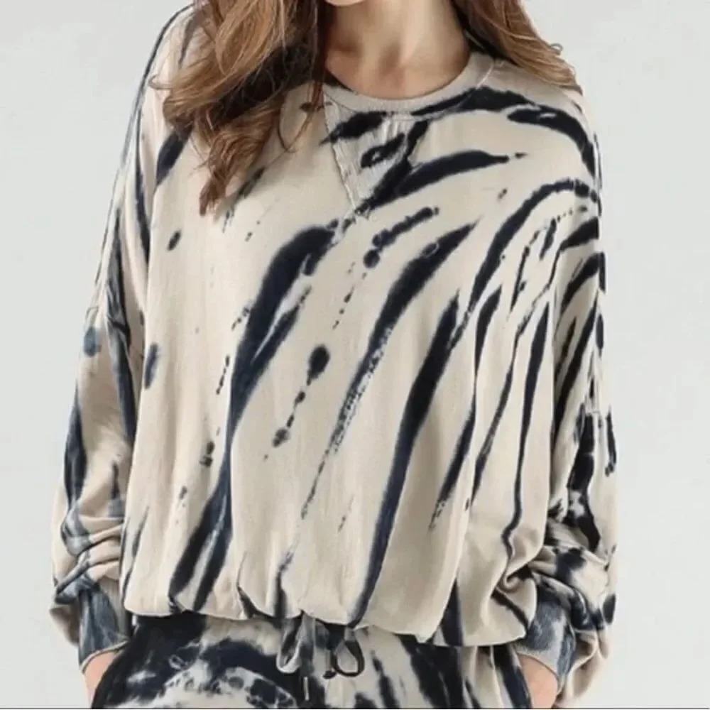 young fabulous and broke tie dye sweatshirt blue and cream